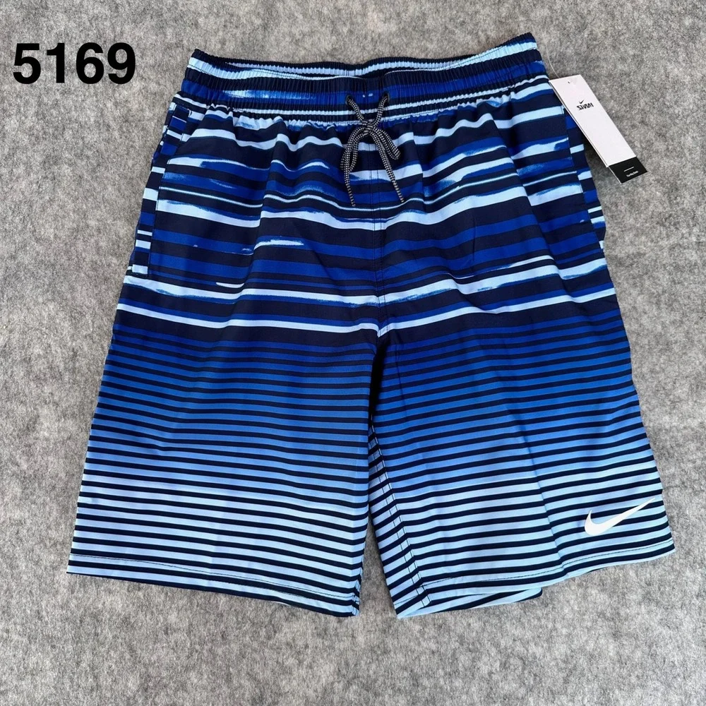 Nike Swim Mens Blue Striped 9 Inch Inseam Board Shorts NESSD545-440 Size S NEW
